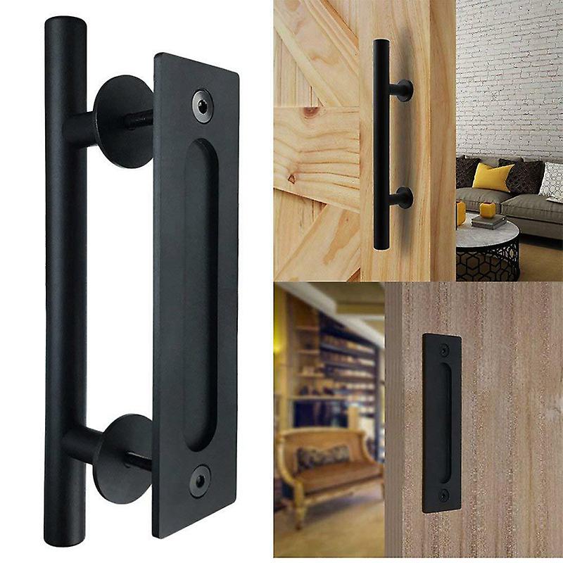30cm Sliding Barn Door Pull Hardware, with Flush Finger Pull, Pull and Flush Barn Door Pull Kit for Garage Door Cabinet