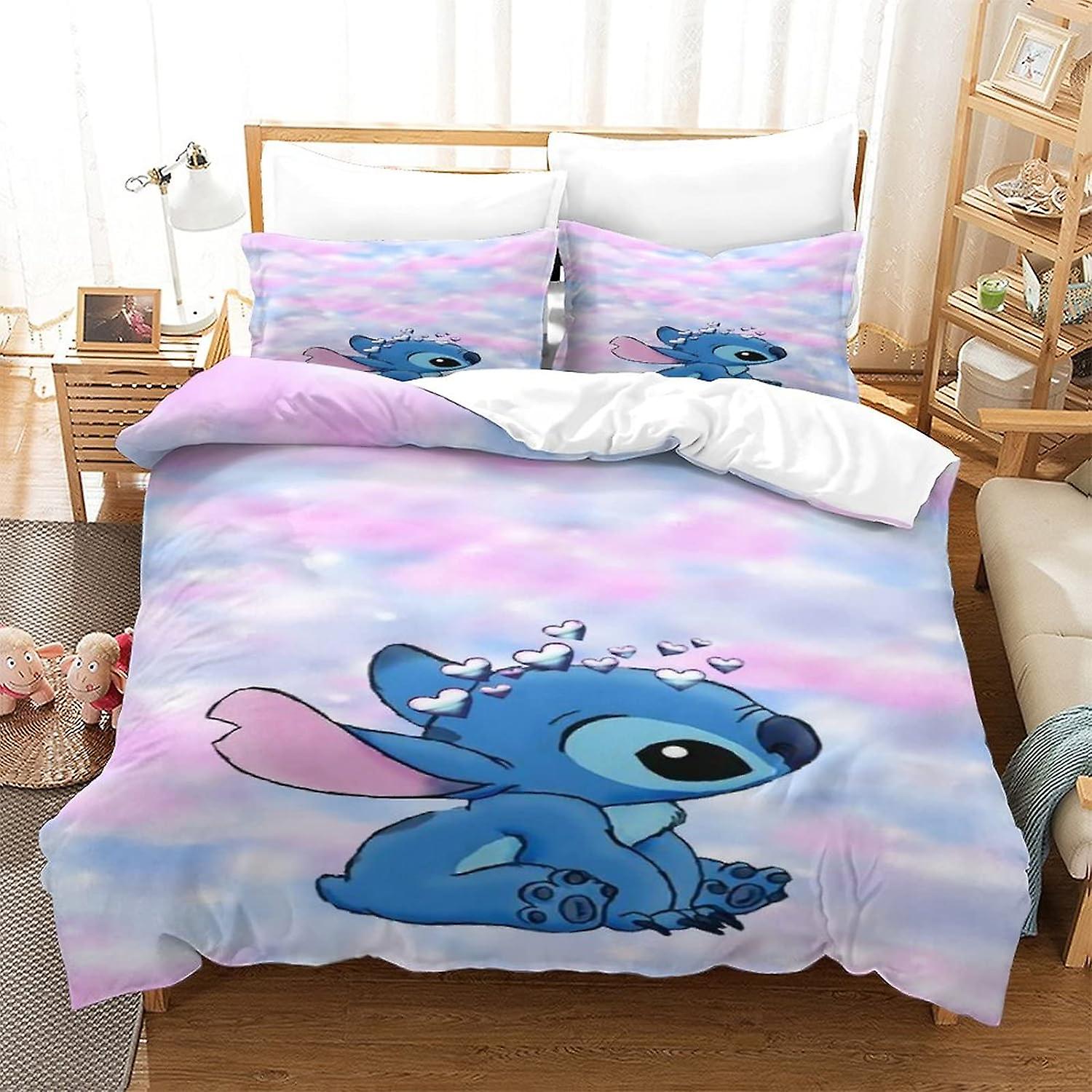 VOSILE Stitch Duvet Set Set of 3 Pcs Bedding Quilt Cover Exquisite Comfortable Super Soft And Hypoallergenic with Pillowcase Suitable for Children And
