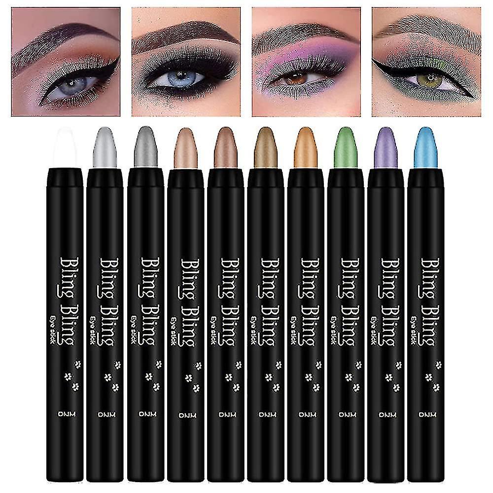 10 Colors Glitter Eyeshadow Stick Colorful Set,shimmer Glitter Pearl Cream Eye-shadow Stick Eyeshadow Crayon