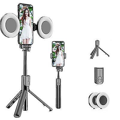 2 Lights Black Bluetooth Selfie Stick Led Ring Light Extendable Handheld Live Tripod Az16470