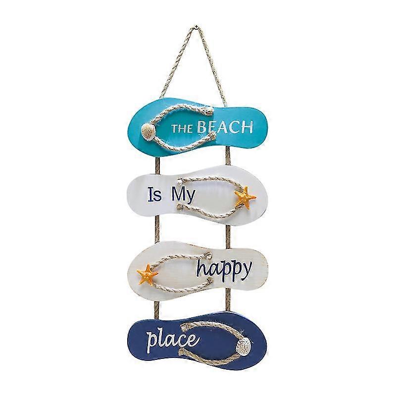 New ModelsThe Beach Is My Happy Place Sign, Hanging Nautical Flip Flop Wall Sign Ornament (8.5 X 20 In)