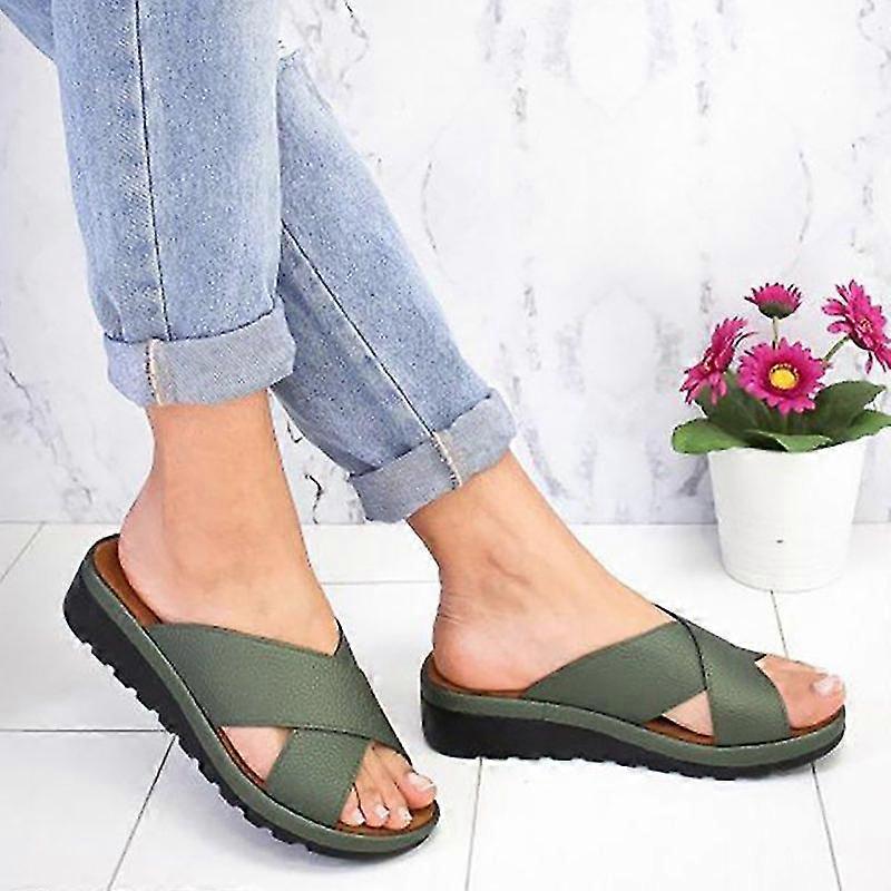 Women Summer Platform Wedge Sandals Cross Slip-on Slippers Sliders Summer Beach Flat Shoes