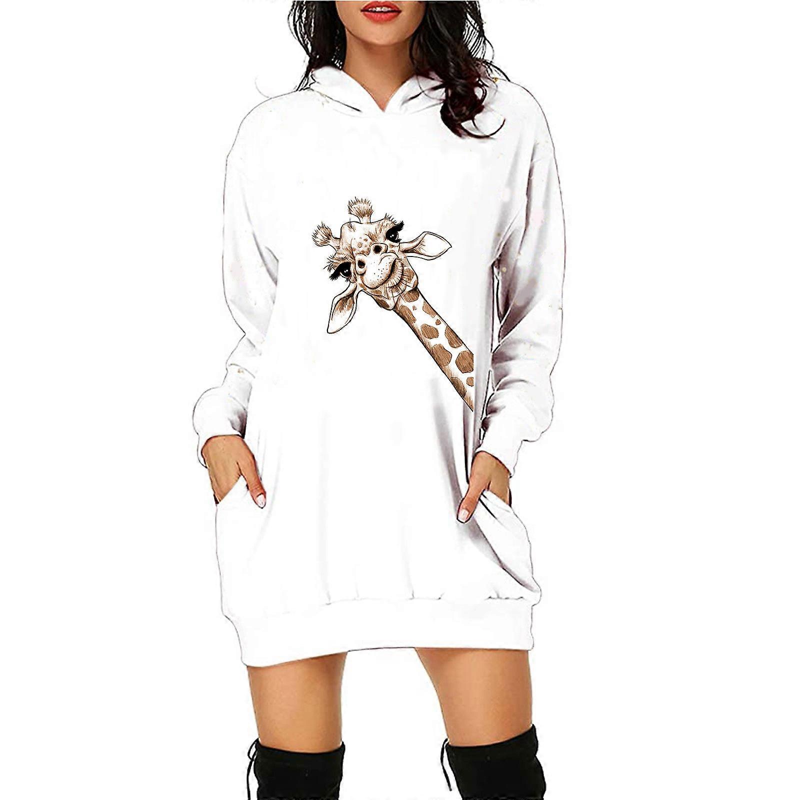 Módní Dámská mikina s kapucí s potiskem žirafy