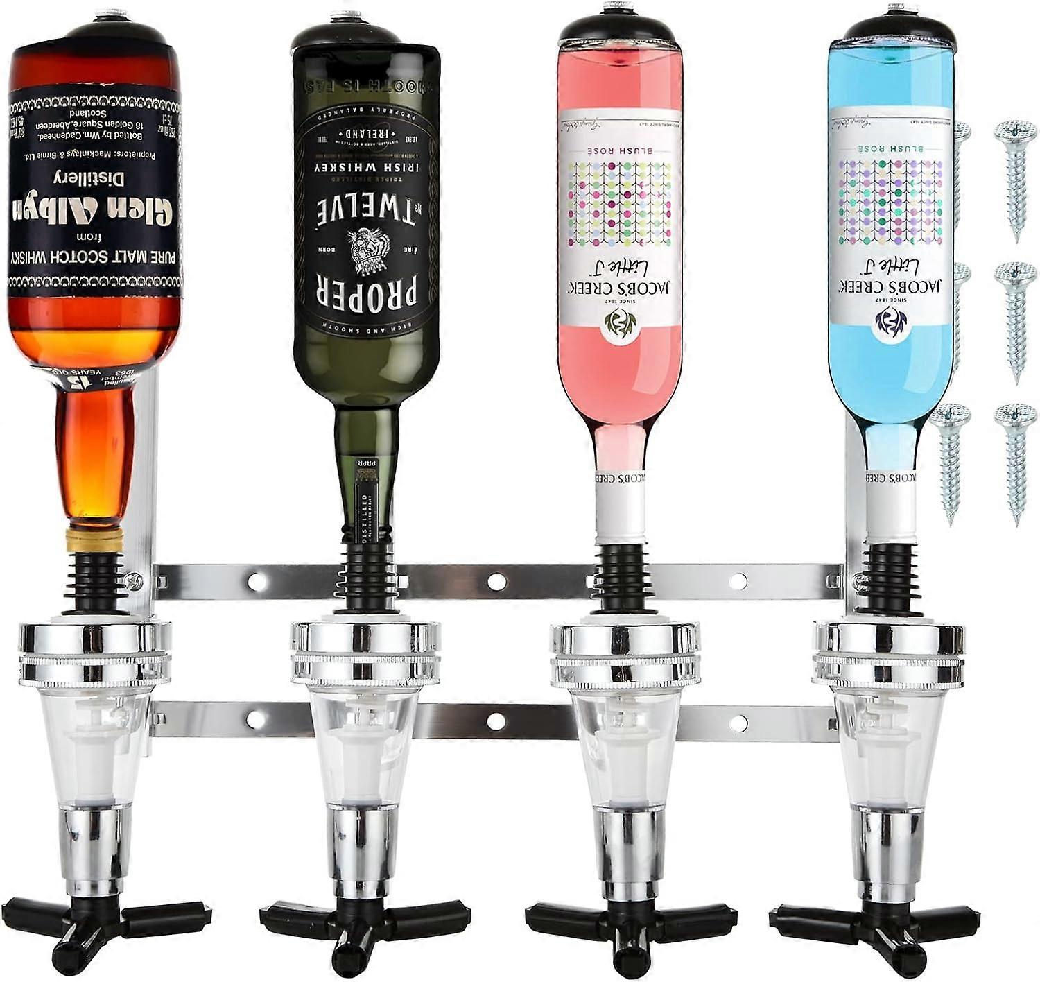 4 Bottle Optics Spirits Bar Butler Wall Mounted Bottle Bracket Alcohol Wine Upside Down Drink Dispenser Stand Rack 30ml