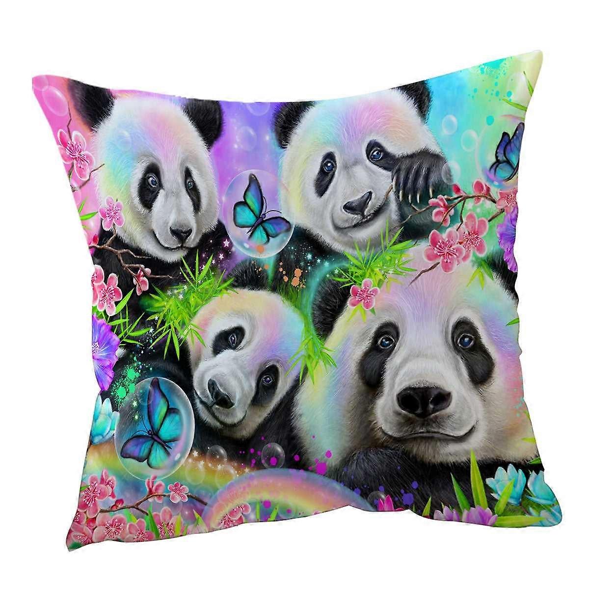 Cherry Blossom Rainbow Pandas Cushion Cover
