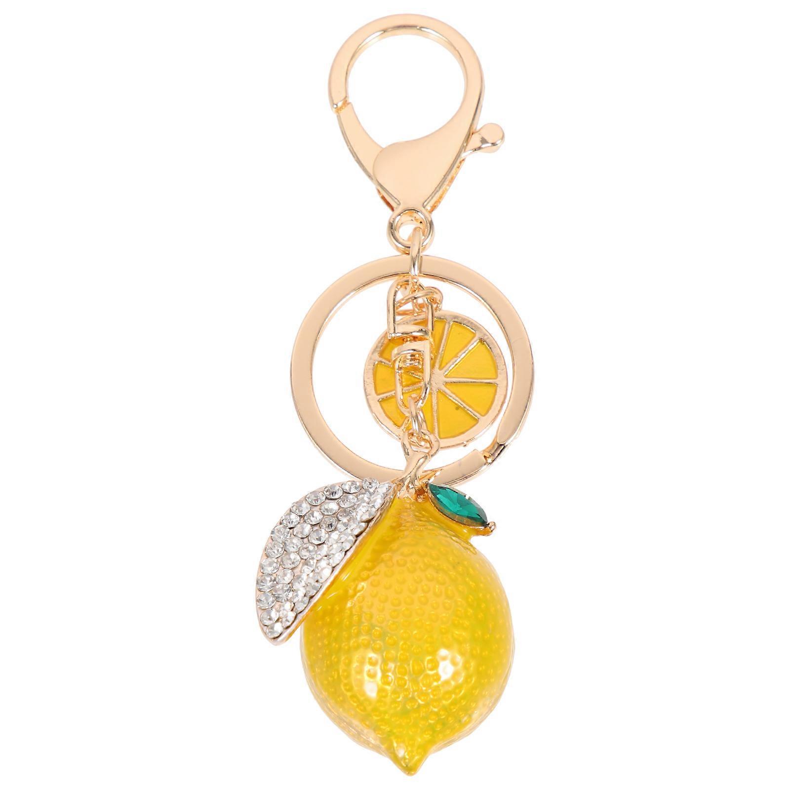Elegant Lemon-shaped Key Chain Pendant Alloy Rhinestone Inlaid Fruit Keychain