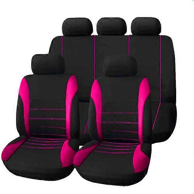 9pcs Car Seat Covers Full Set Breathable Split Bench Compatible Seat Covers Rose