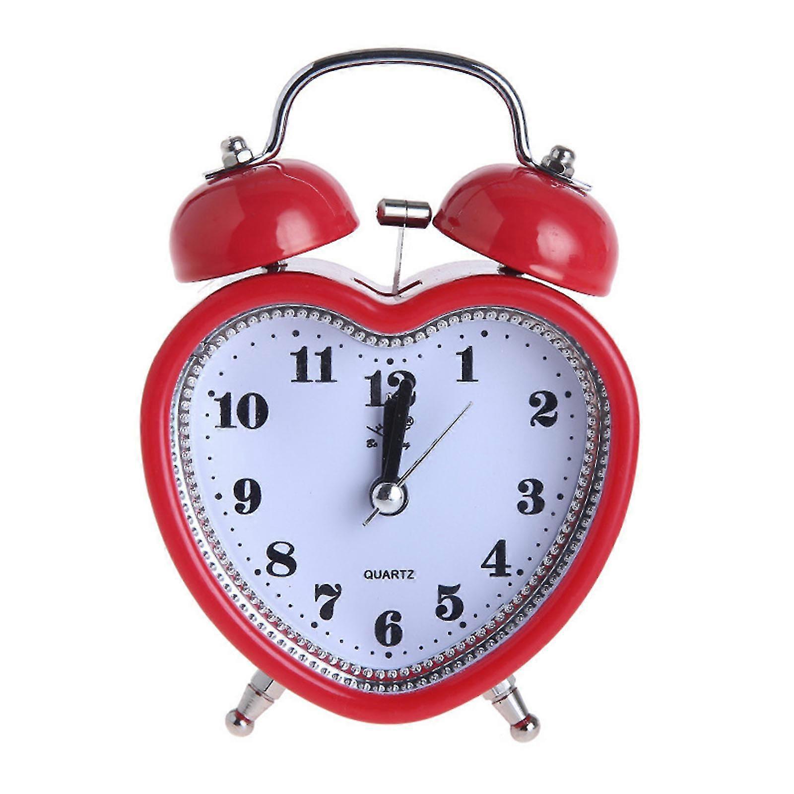 Heart Shape Bell Alarm Clock No Ticking Silent Night Light For Time Clocks