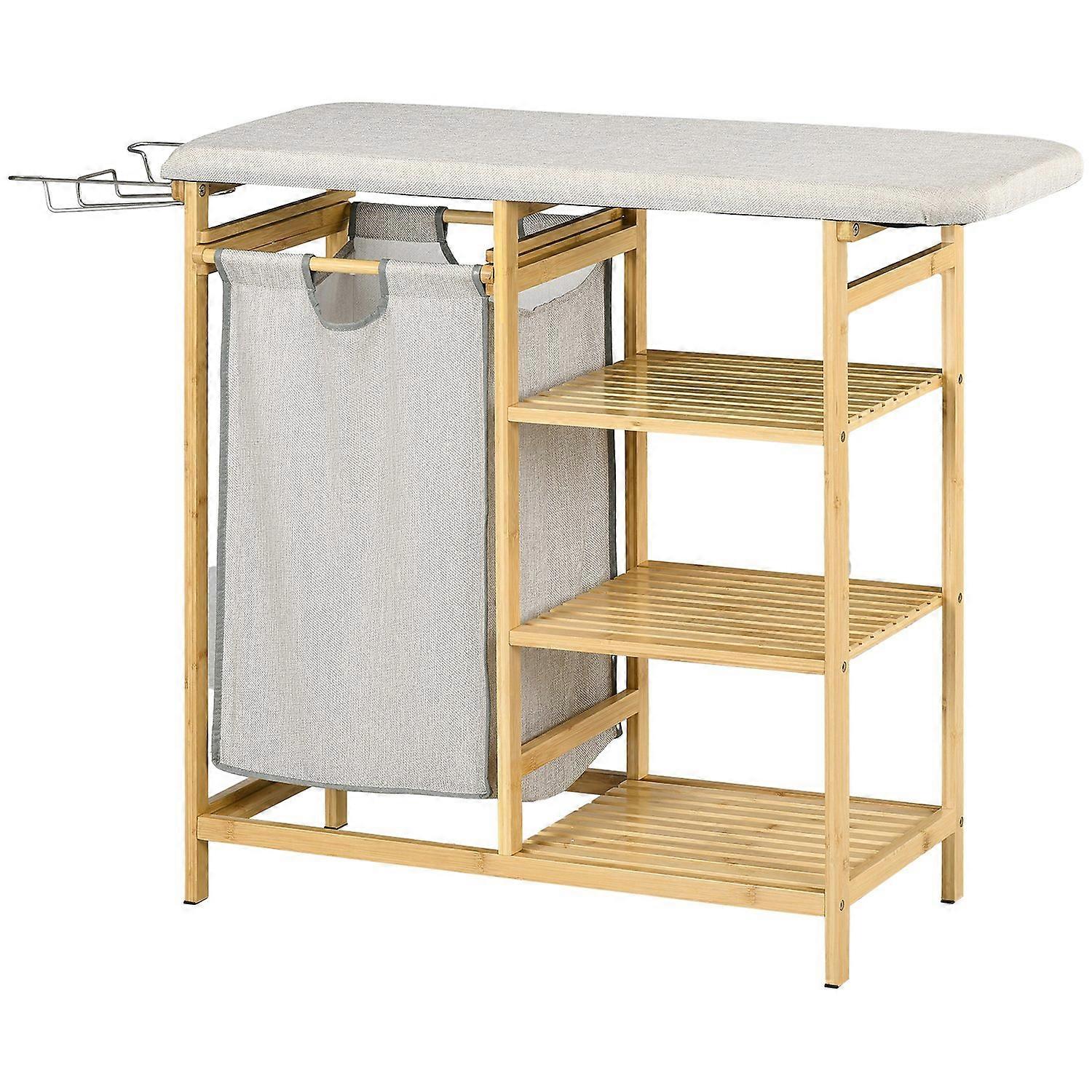 Laundry basket 57.4 L laundry basket with ironing board, iron, washbox with 3-tier shelf, pull-out and off-the-shelf
