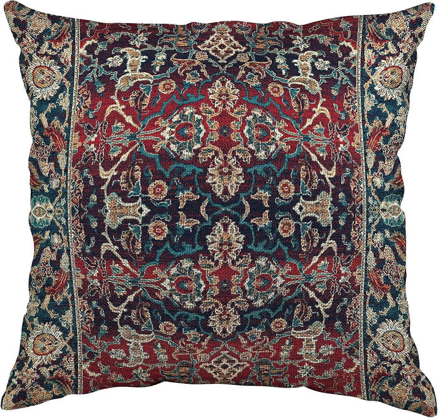 غطاء وسادة بوهو 18x18 غطاء وسادة رمي خمر أغطية وسادة بوهيمية عتيقة عرقية زخرفية وسادة ديكور منزلي كيس وسادة من الكتان مربع ، أحمر