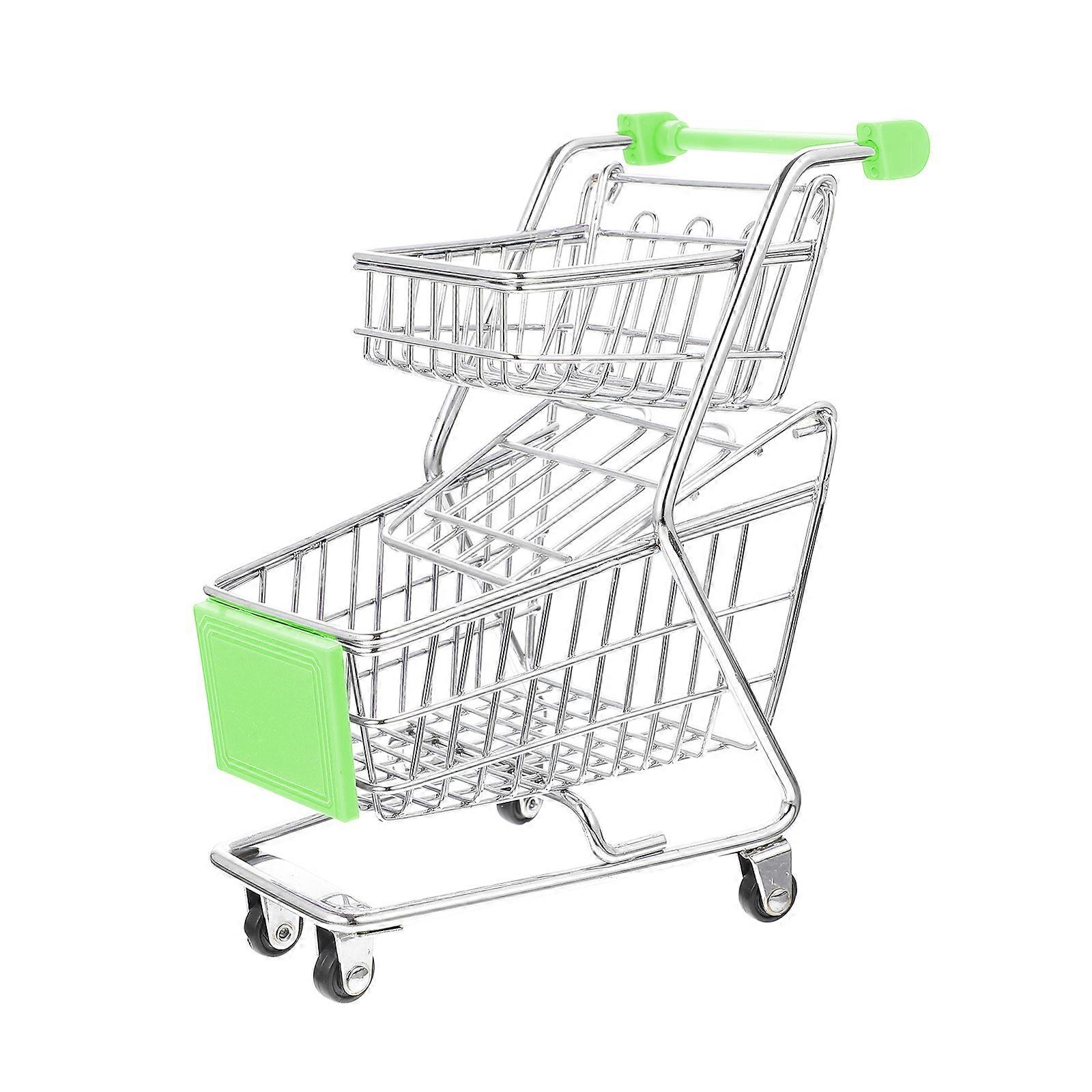 Small Shopping Cart Miniature Supermarket Shopping Cart Double Layer Trolley Toy