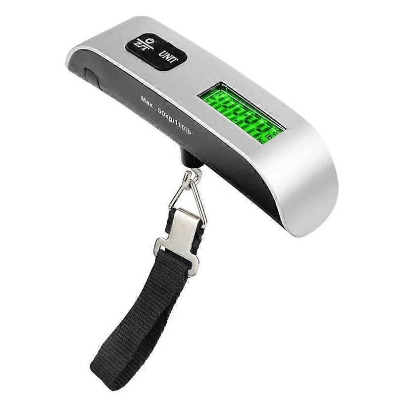 Digital scale with temperature sensor and orientation trolley for hanging your luggage, travel, leisure and home 13 * 3cm (50 kg, 110 lb) silver, one