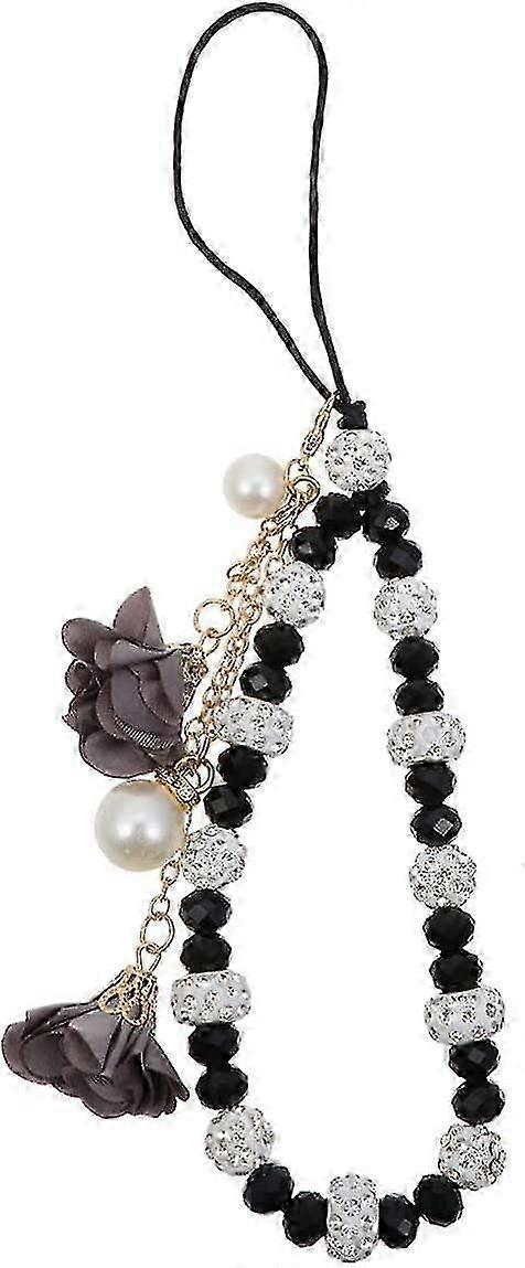 Black Cell Phone Charm - Crystal Cell Phone Charm With Flower Pendant Non-slip Cell Phone Charm Cell Phone Charm