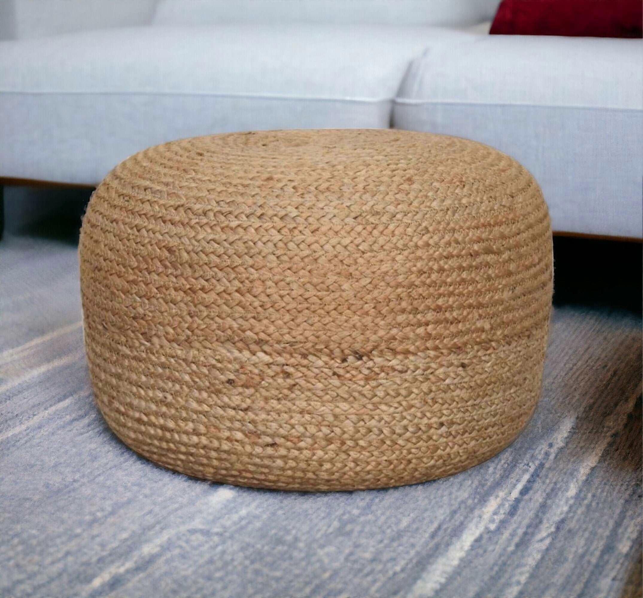 Rounded Natural Jute Pouffe