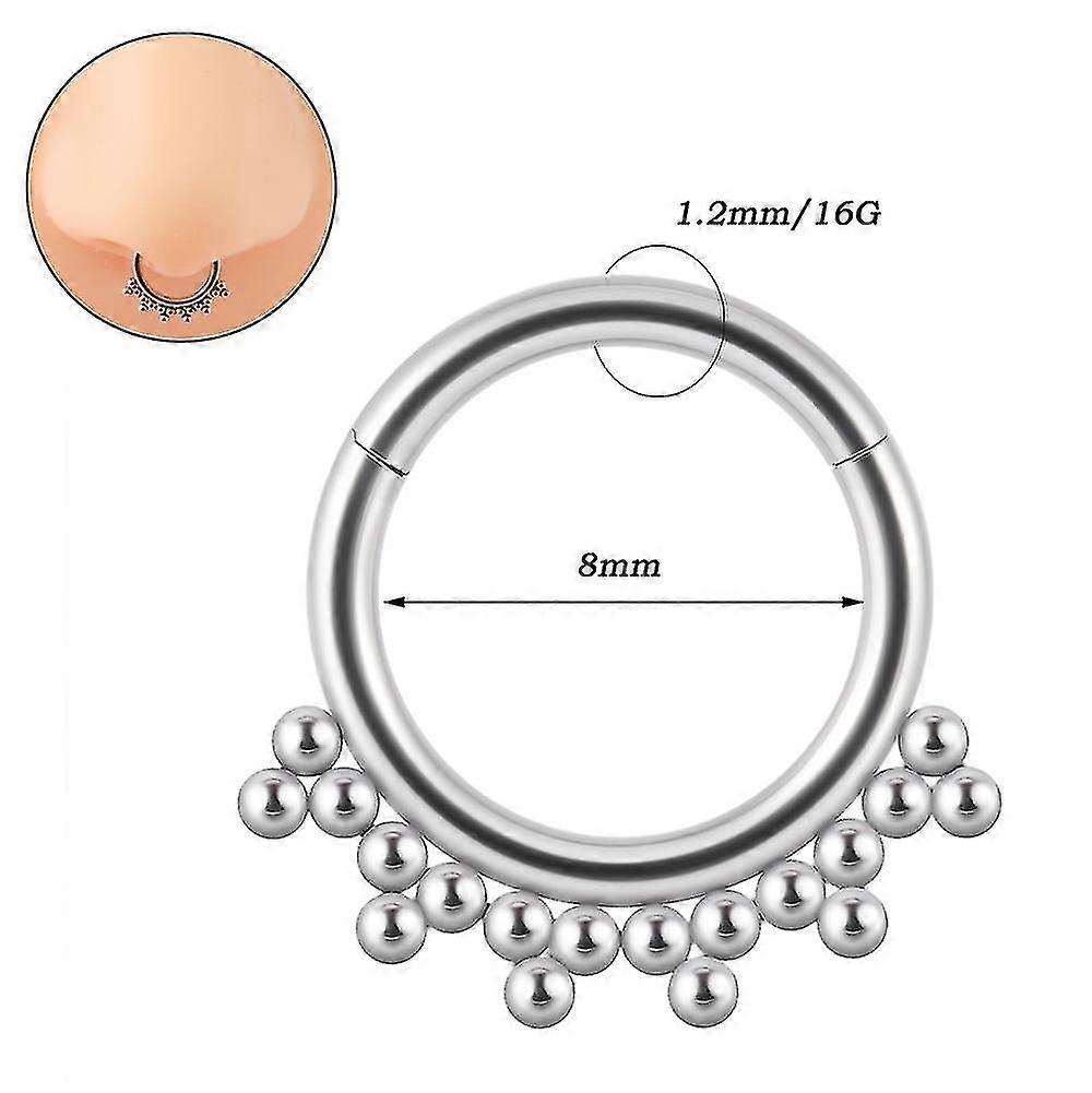 1pc 361l Surgical Steel Septum Clicker Zircon Hinged Hoop Nose Ring Tragus Cartilage Daith Piercing Helix Rook Earring Jewelry