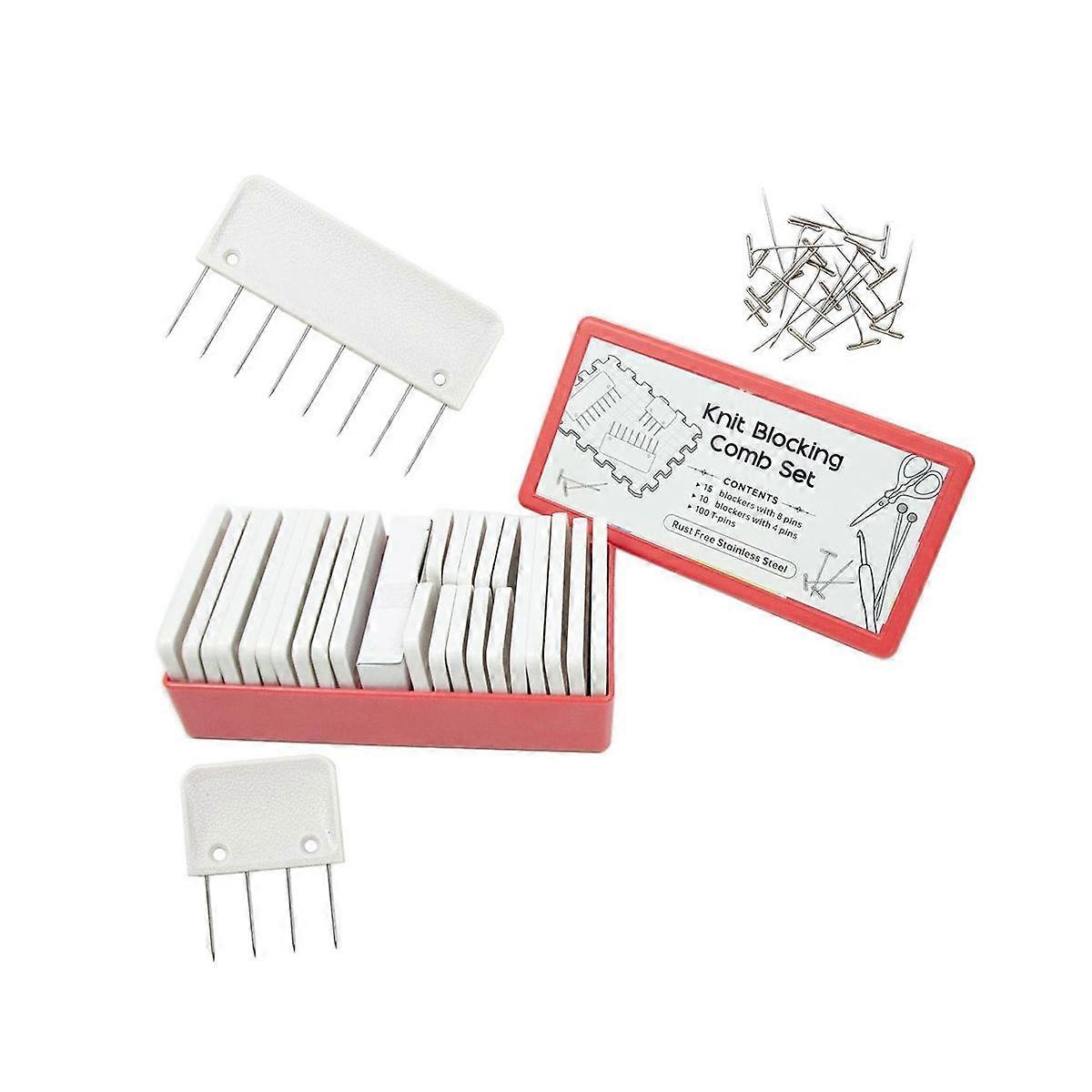 25st rostfritt stål stickning blockering kammar & 100st stift blockering stickning virkad spets nål