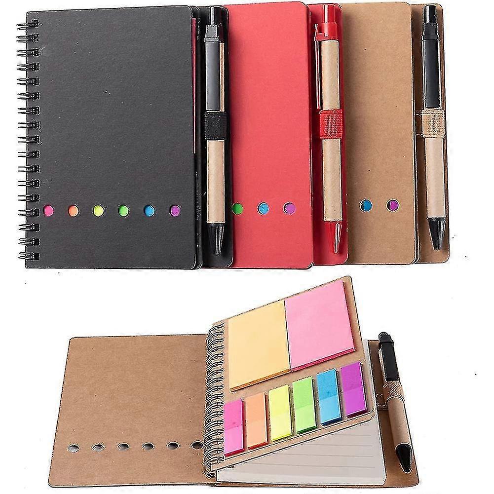 3 عبوات من وسادات Steno Notebook Spiral Notebook Adaptive Notebook مع حامل قلم ، ملاحظات لاصقة ، علامة صفحة Colo (متشابكة)