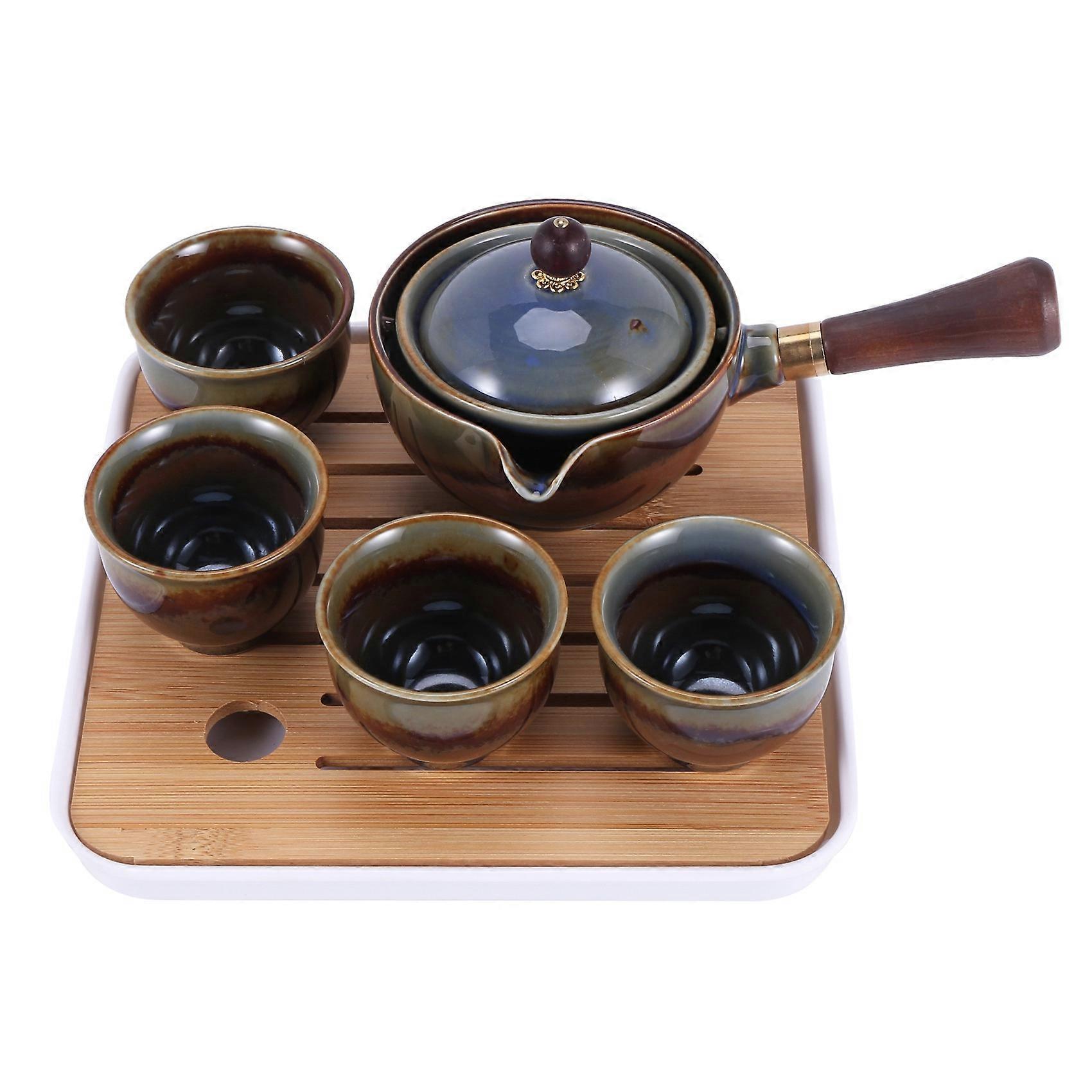 Porcelain Chinese Gongfu Tea Set Portable Teapot Set with 360 Rotation Tea Maker and Infuser Portab