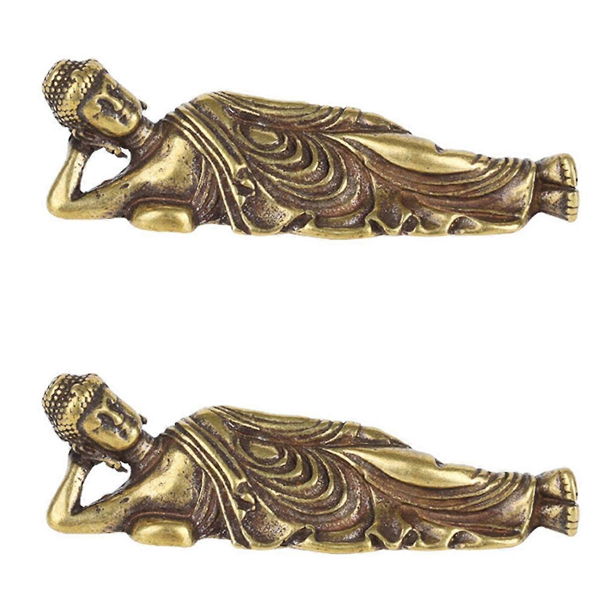 2X Mini Retro Golden Lying Buddha Statue Buddha Sculpture Figurines Copper Pure Brass Home Decorati
