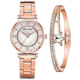 Fashion Ladies Diamond Steel Band Bracelet Watch Set Elegant Geometric Bracelet
