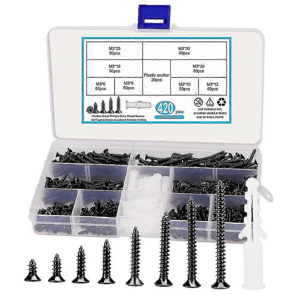420 M3 Phillips Countersunk Head Tapping Screws,including 20 Anchors