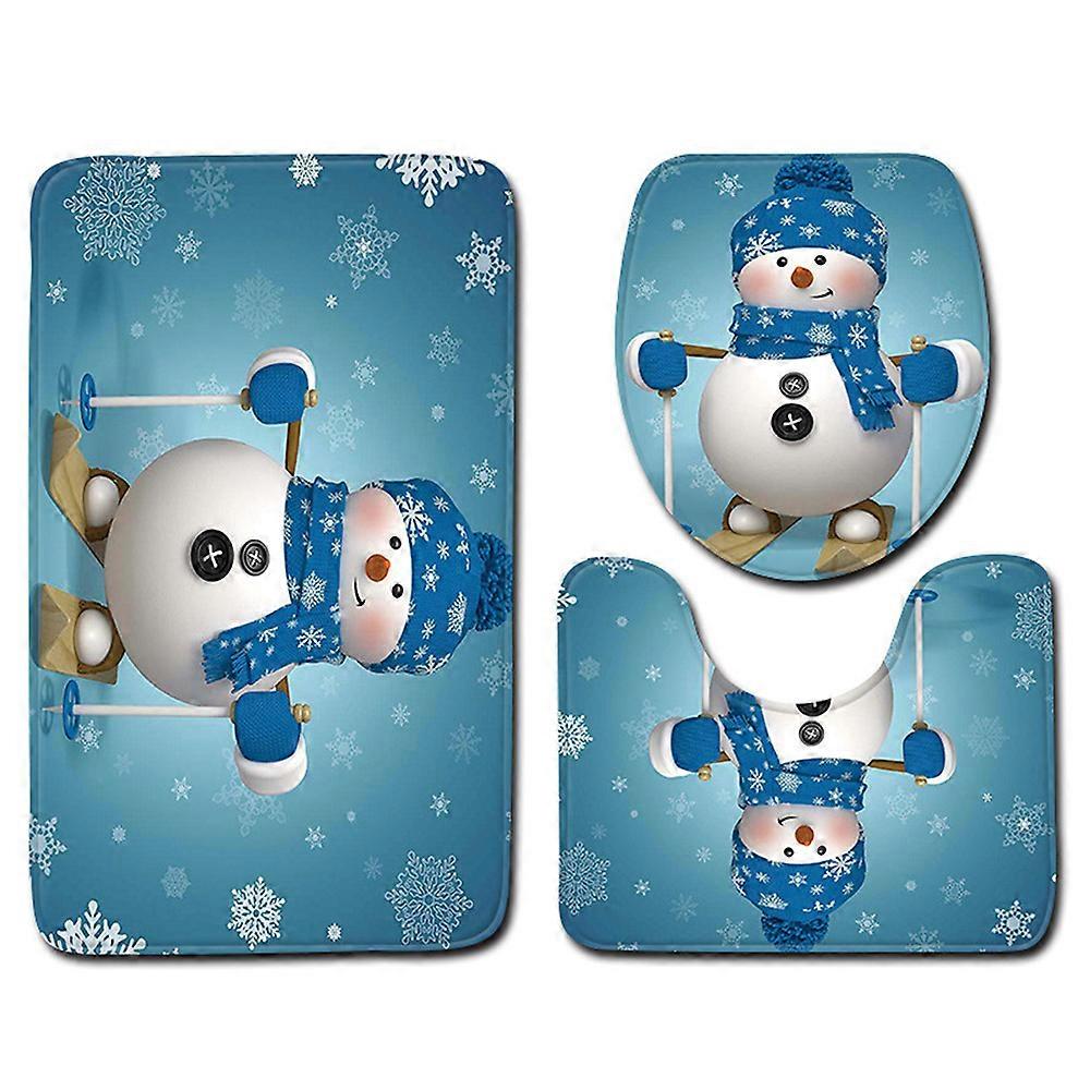 Christmas Bath Mat Pedestal Lid Toilet Seat Cover Non-Slip Carpet Rug Set