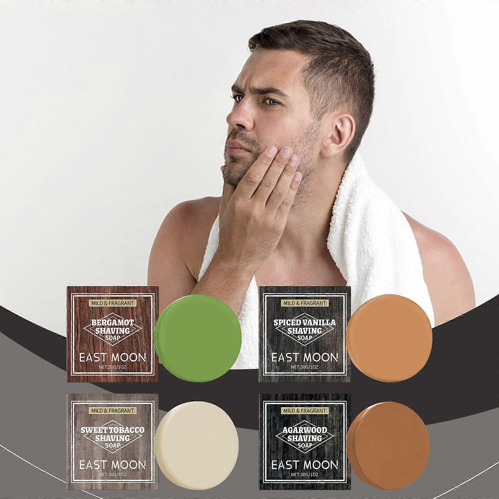 Shaving Soap for Men, 4Pcs Shave Men's Beard Soap, Shave Soap for Smoothest Wet Shave, Moisturizing and Locking Water