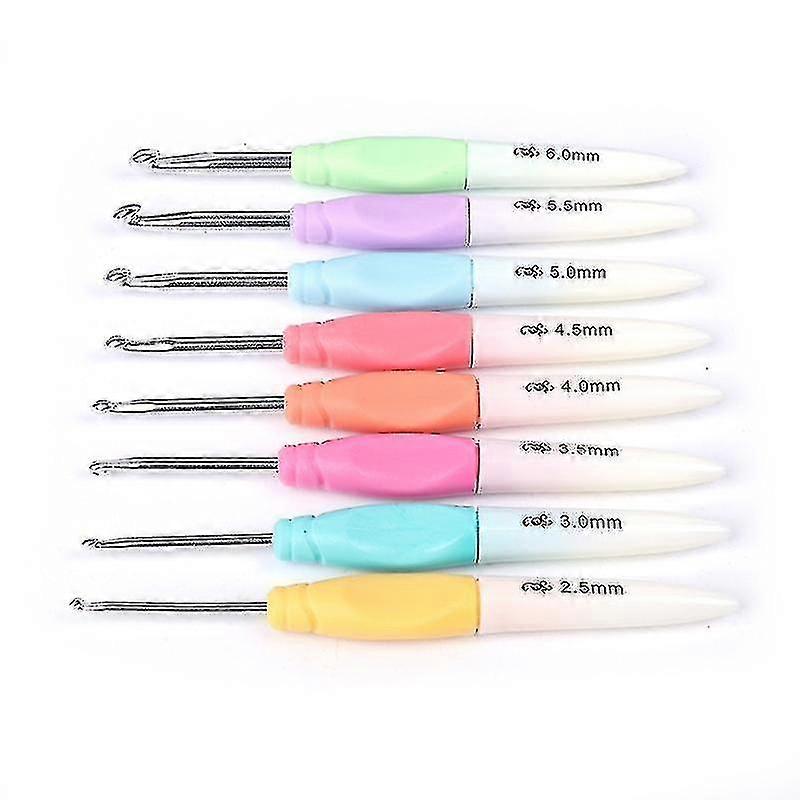 8pcs Soft Plastic Handle Aluminum Crochet Hooks Knitting Needles Kit Multicolor