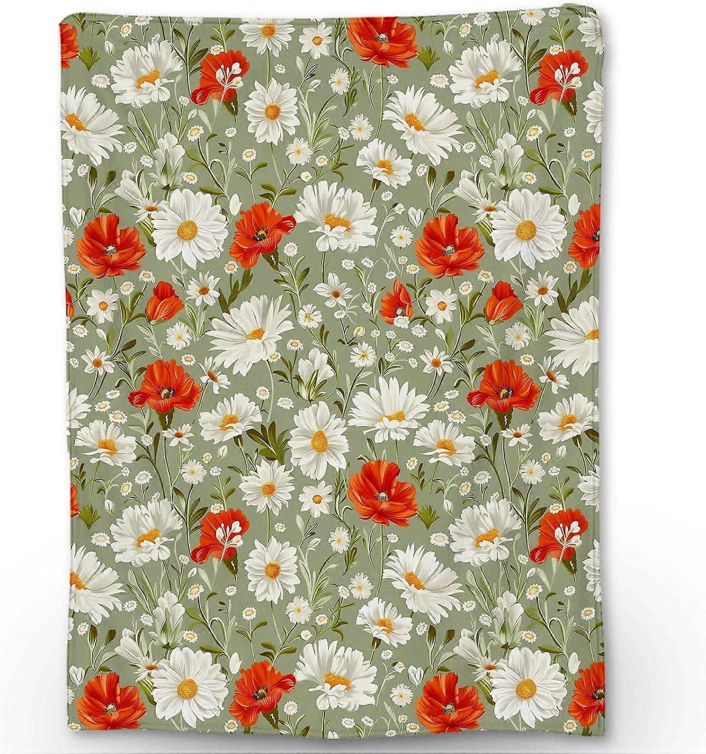 White & Red Floral Blanket | Soft Warm Fuzzy Lightweight Flannel Throw Blanket Perfect for Couch, Bed, Travel & Outdoor Use, Cozy Blankets for Adults 