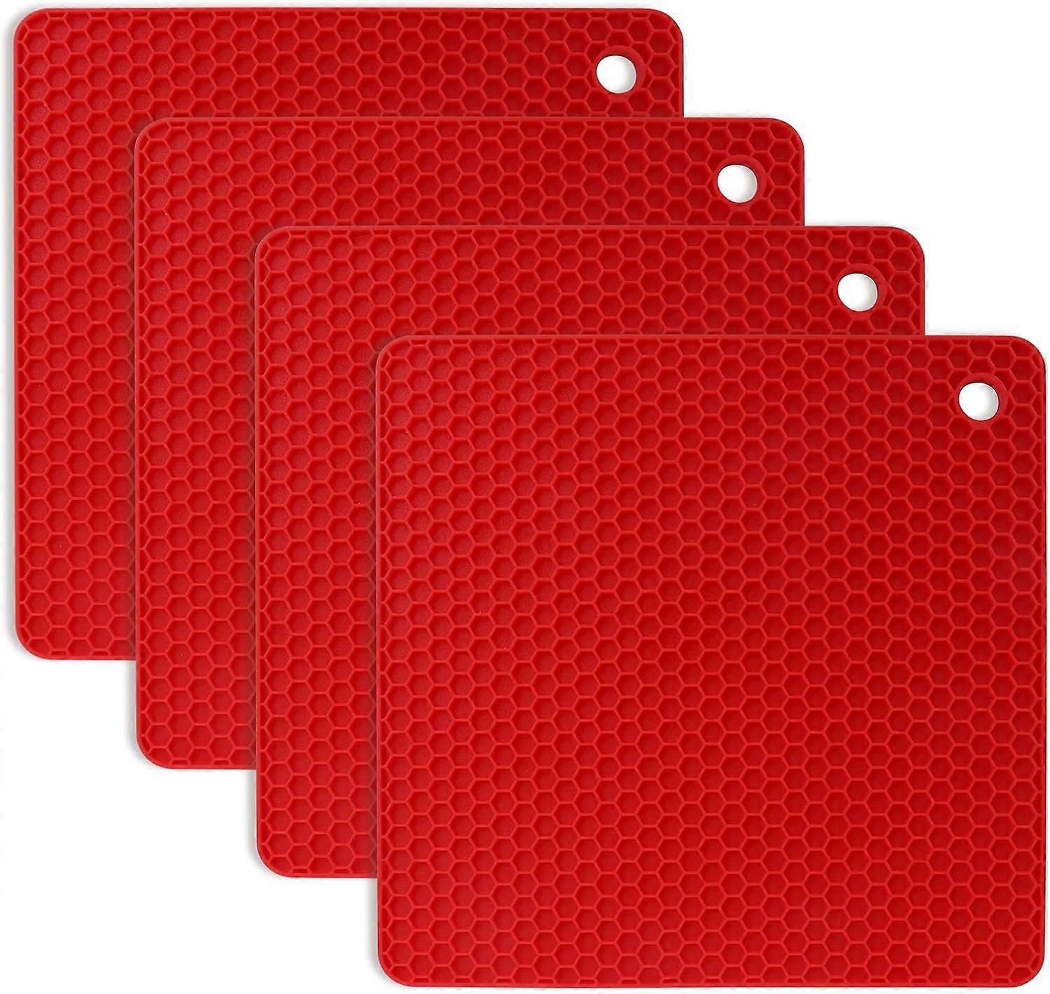 4PCS Non-Slip Heat-Resistant 230C Multi-Function Spoon Rest Coaster Kitchen Table Mat for Kitchen and Dining Room - Red