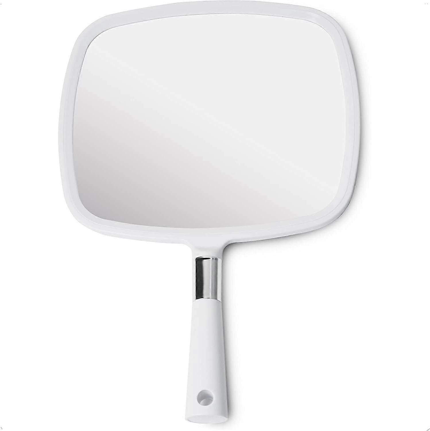 Large & Comfy Hand Held Mirror with Handle - Professional Salon Model in White (1-Pack)