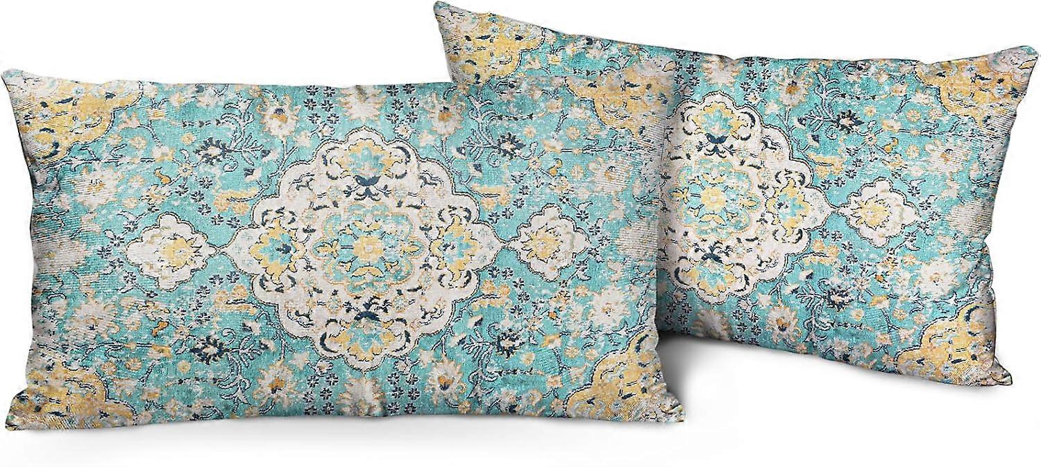 Boho Yastık Kapakları 12 "x20" 2'li Set 2'li Vintage Halı Mavi Bohem Atmak Yastık Kılıfı Yumuşak Dikdörtgen Dekoratif Yastık Kılıfları Ev Dekorasyonu Kanepe için 