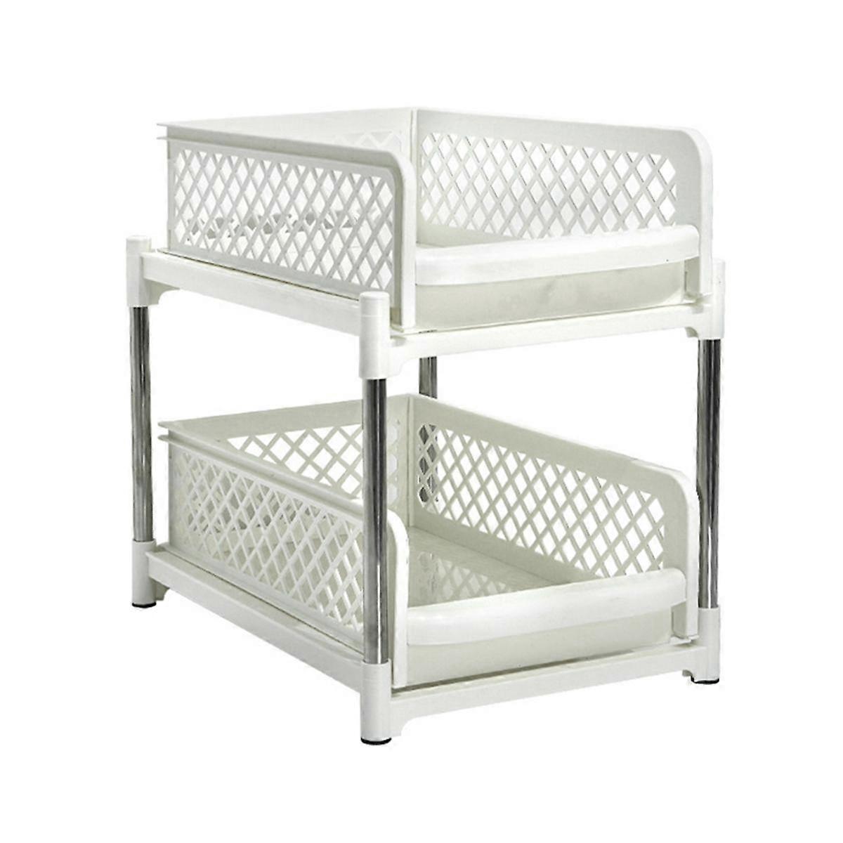 Space-Saving Design 2-Layer Organizer with Pull-Out Drawers, Sliding Bathroom and Kitchen Cabinet S