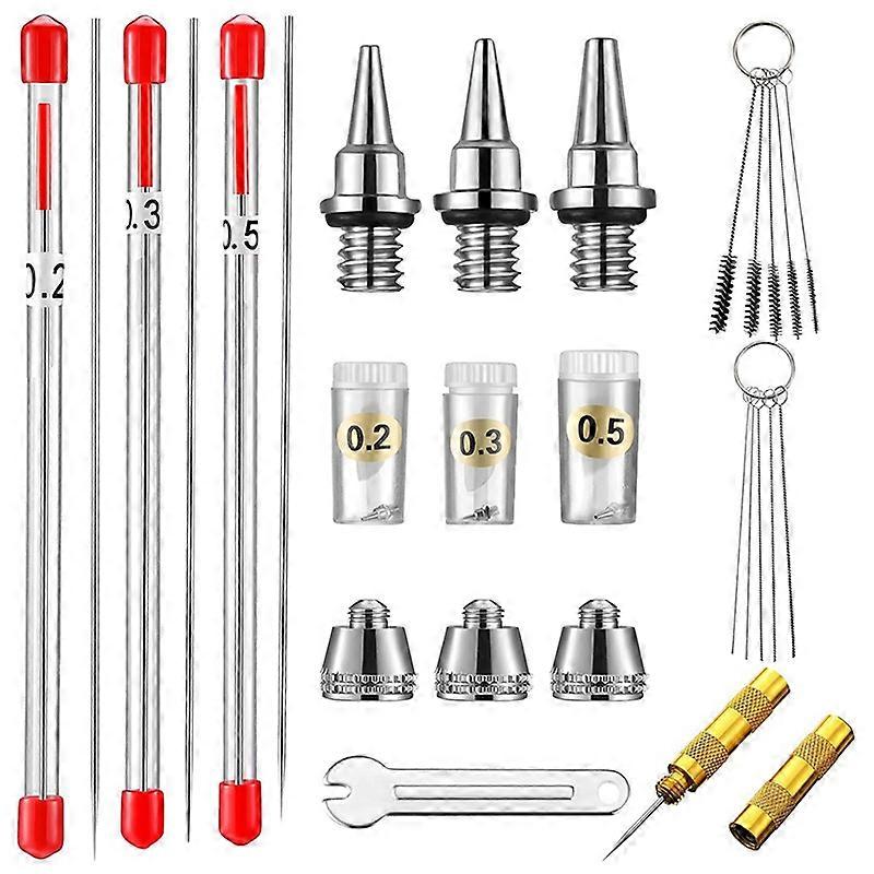 AT14 21Pcs Airbrush Nozzle Cap Kit Airbrush Needle Replacement Parts Airbrush Needles Airbrush Cleaning Kit Replacement Part