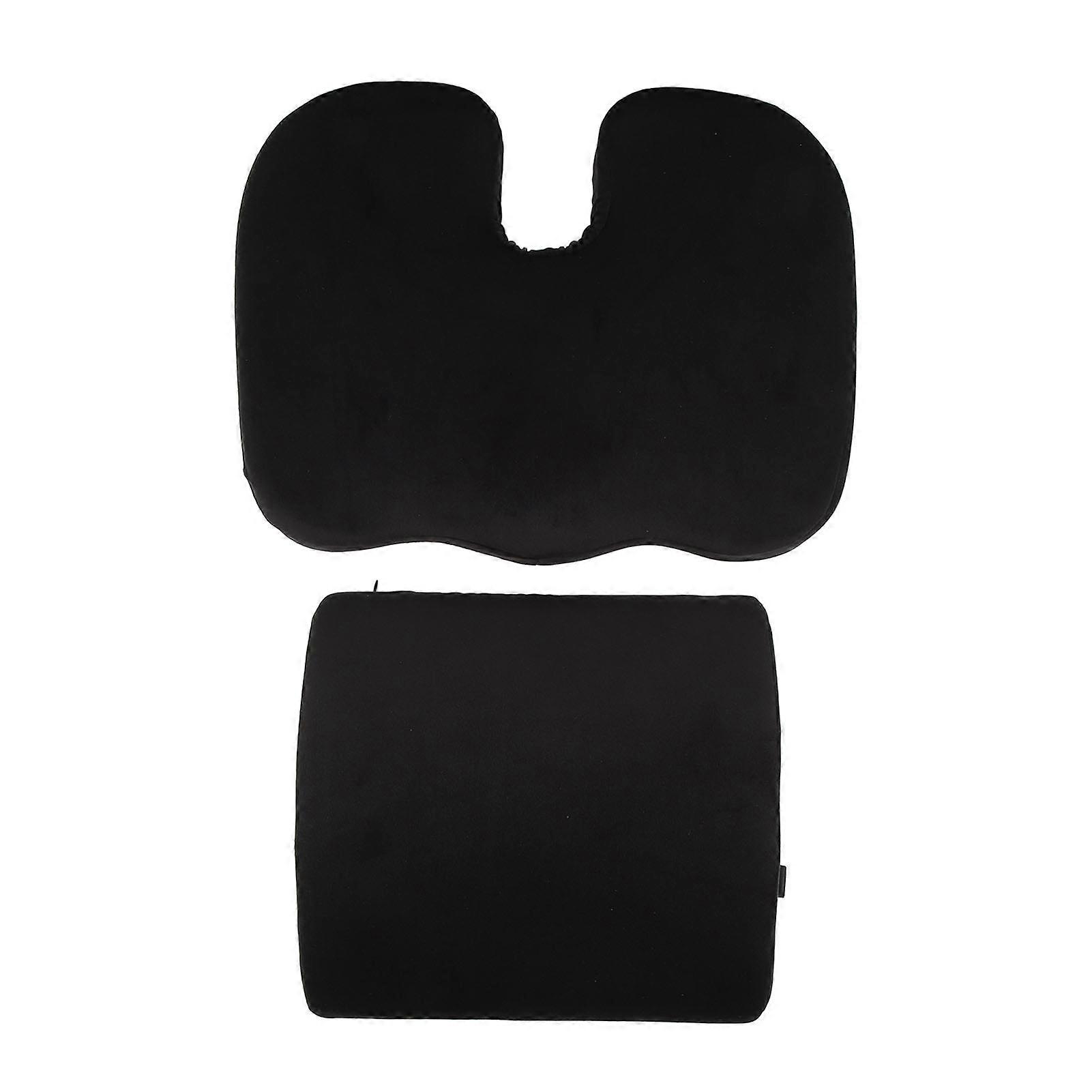 Seat Cushion and Lumbar Support Pillow Black Suede Memory Foam Reduce Tailbone Pressure Chair Pads for Office Car