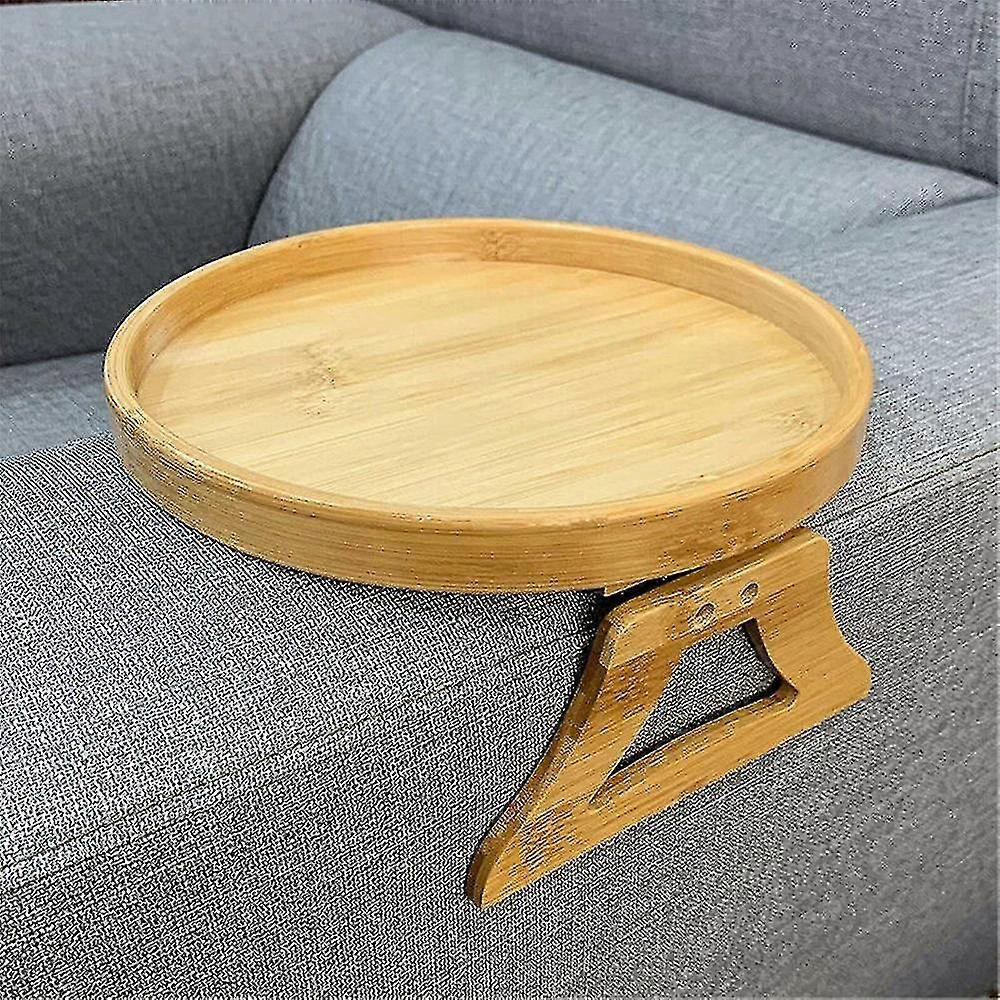 Sofá Armrest Clip-on Side Tables Bamboo Natural Round Tray