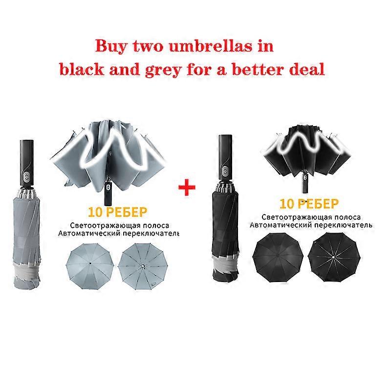 2022 UV Automatic Umbrella With Reflective Strip Rain Wind Resistant Trip Sun Reverse 10 Rib Folding Umbrella For Drop Ship Rain