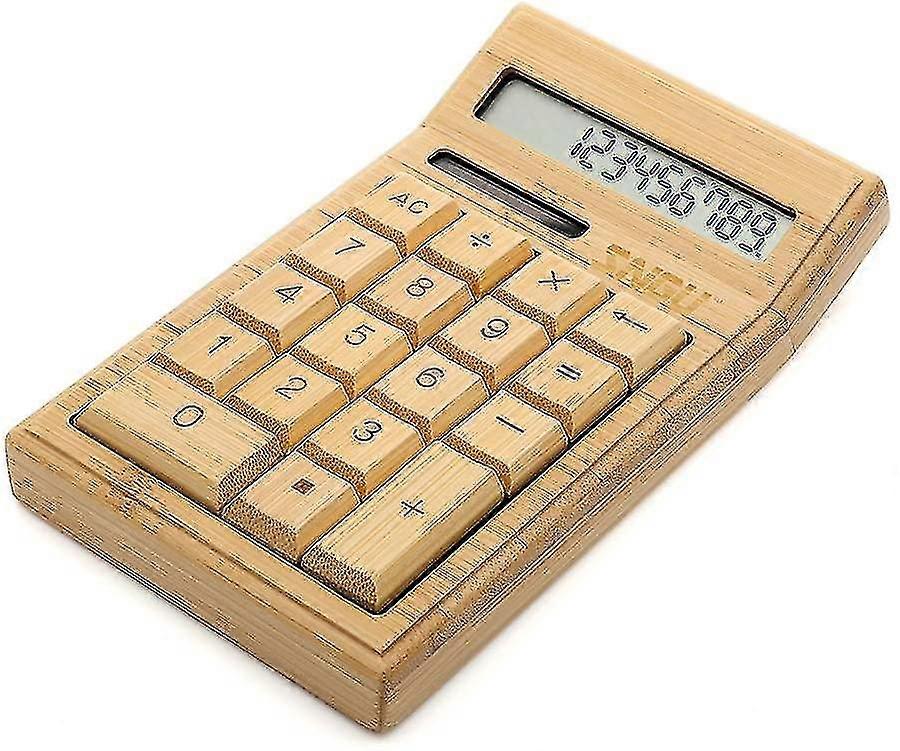 Bamboo Wooden Solar Calculators Standard Function Desktop Calculator With 12-digit Large Display