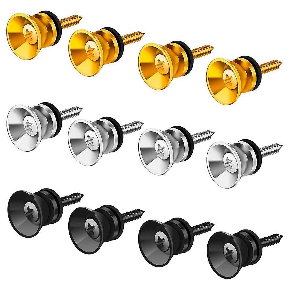12Pcs Guitar Strap Locks Buttons Metal End Pins with Mounting Screws for Acoustic Classical Electri