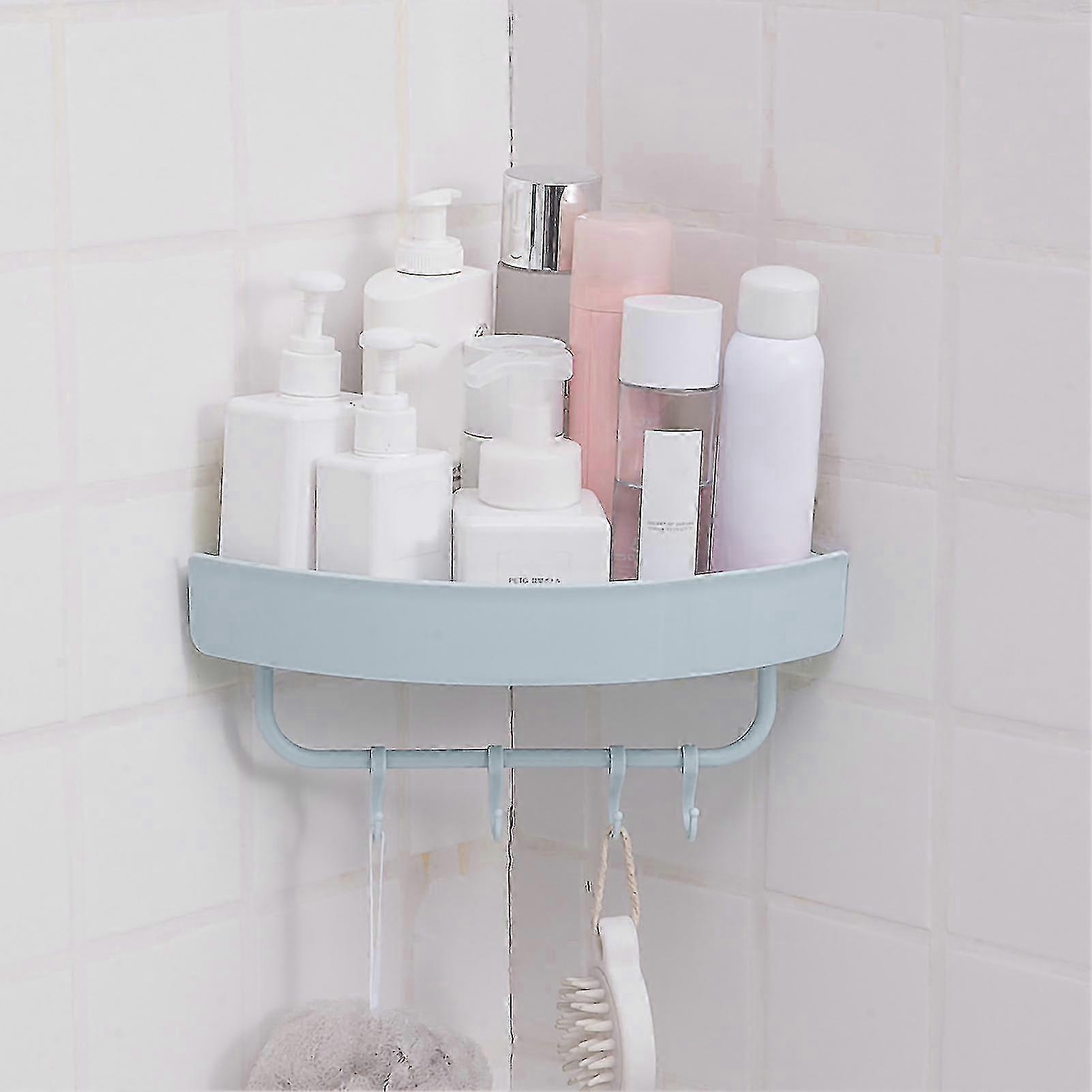 Bathroom Shower Corner Shelf Wall Mounted Large Capacity Space Saving Triangular Light Blue