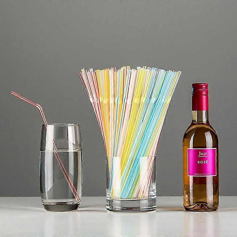 200 Pcs Disposable Plastic Drinking Straws Multicolor Striped Plastic Straws-MXBC