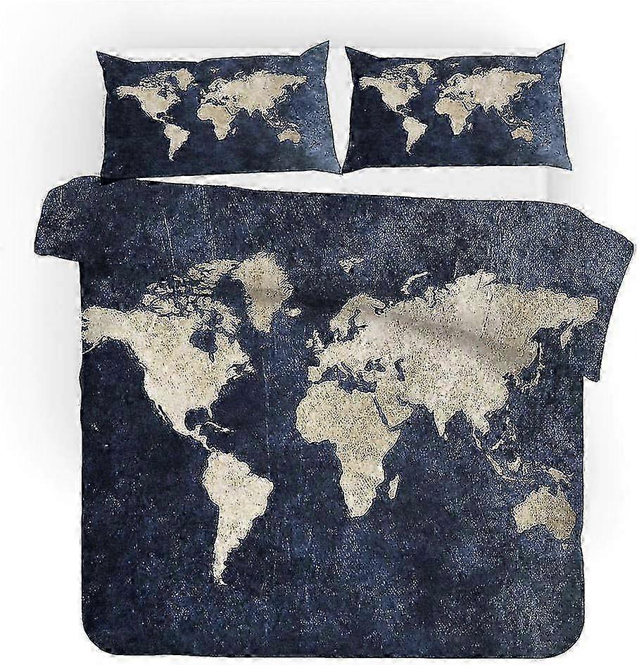 Capa de Edredão Conjunto de Cama de Algodão - Mapa do Mundo - com Fecho Capa de Edredão + Fronha Lavável na Máquina e Fácil de Cuidar 135*200 CM estilo 314