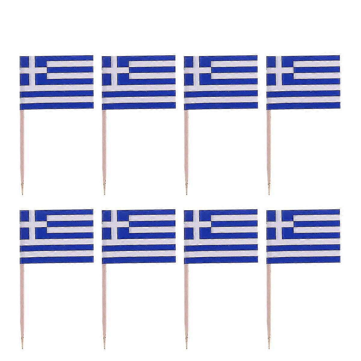 100pcs خشبية العلم المسواك اليوم الوطني الديكور كب كيك تويبرز الغذاء المسواك (اليونان)