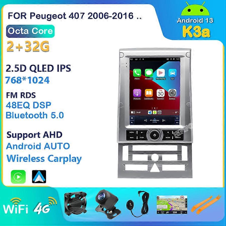 Vertical Screen Tesla Android 13 For Peugeot 407 2006-2016 Multimedia Car Player Stereo DSP Carplay 2 Din Carpaly IPS DSP