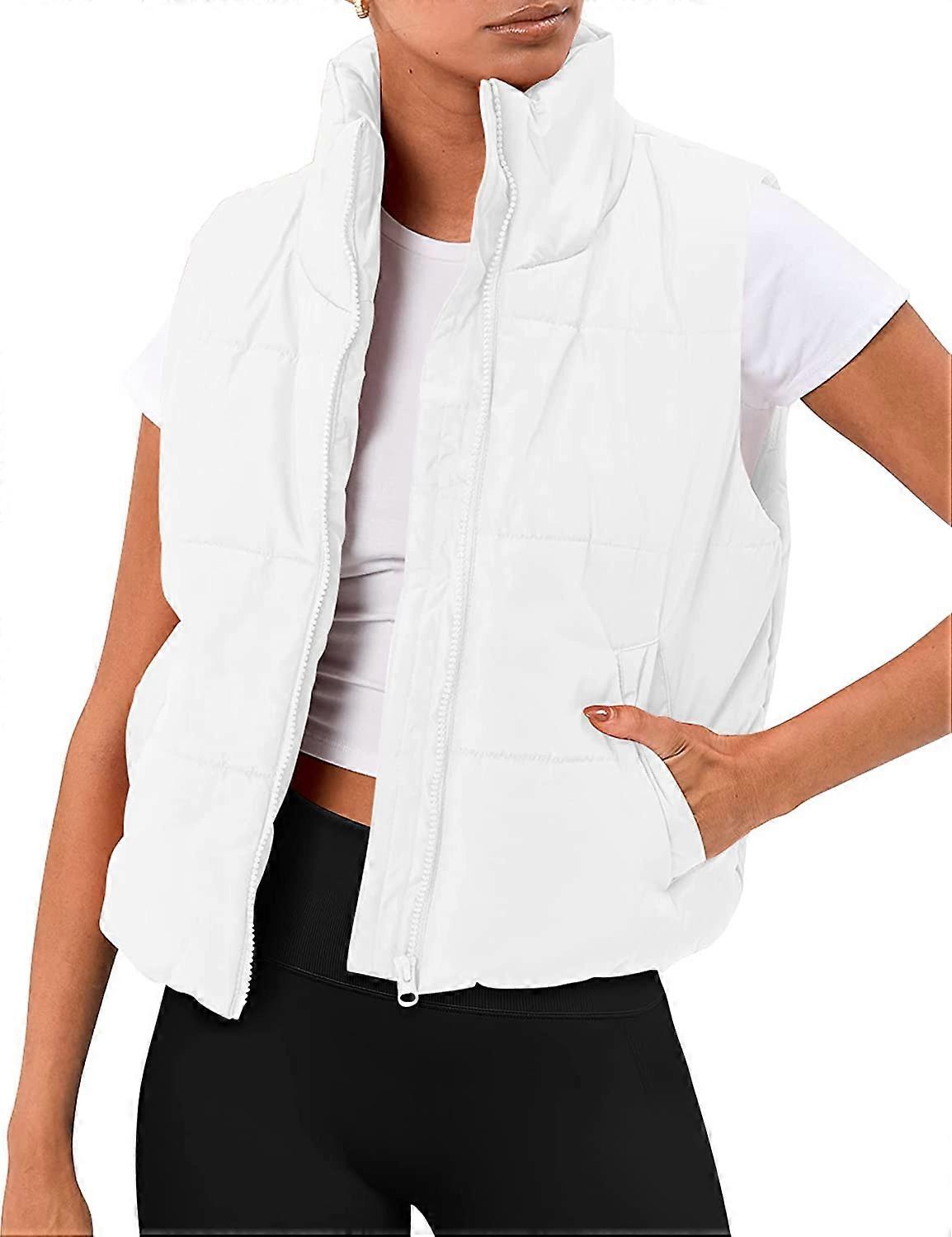 Puffer Vest Women Sleeveless Winter Outerwear Warm Puffer Lightweight Fashion Stand-up Collar Down Vest with Pockets