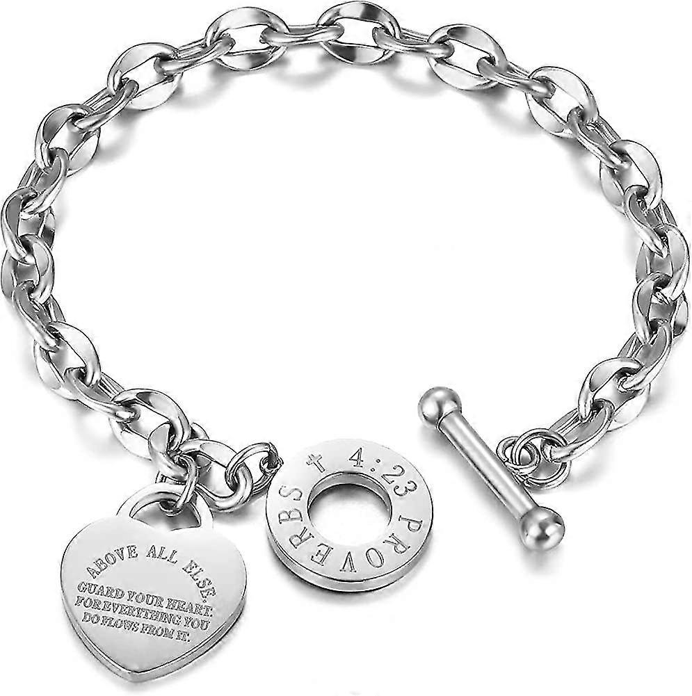 Heart Initial Bracelets, Acsergery Engraved Bible Verse Proverbs 4:23 Bracelet Chains  Gift