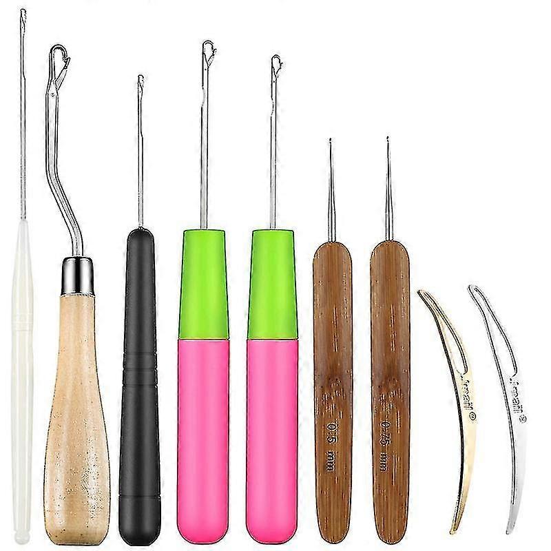 9 Pieces Bent Latch Hook Crochet Needle Set Latch Hook Dreadlocks Tool Crochet Needle Hair Locking Tool