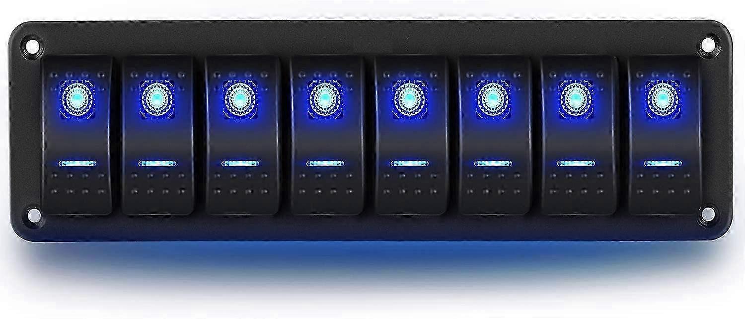 8 Gang Marine Switch Panel 12V Toggle Rocker Waterproof Blue LED