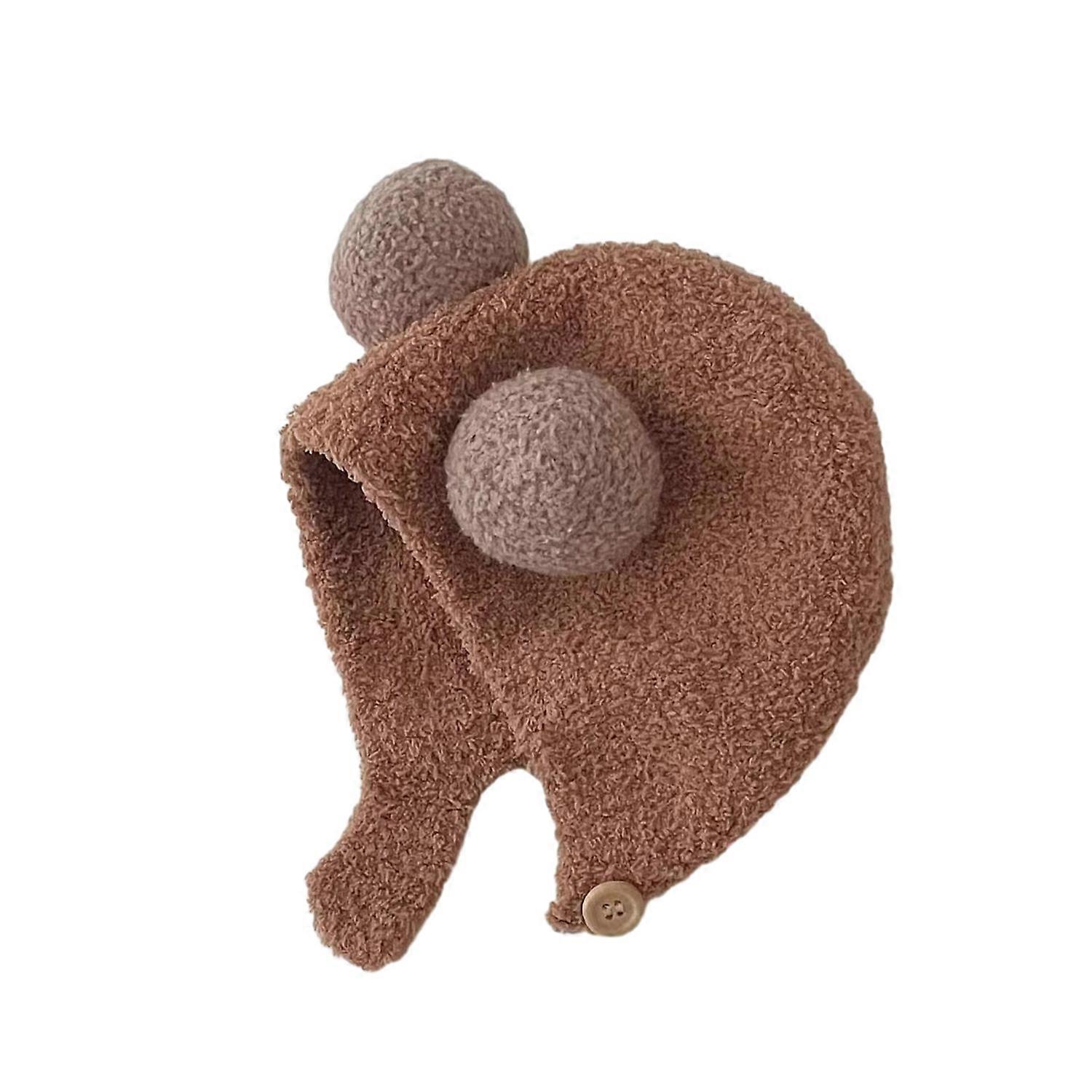 Fall Winter Children Hat Knitted Cartoon Ear Decor Thick Soft Elastic Button Closure Unisex