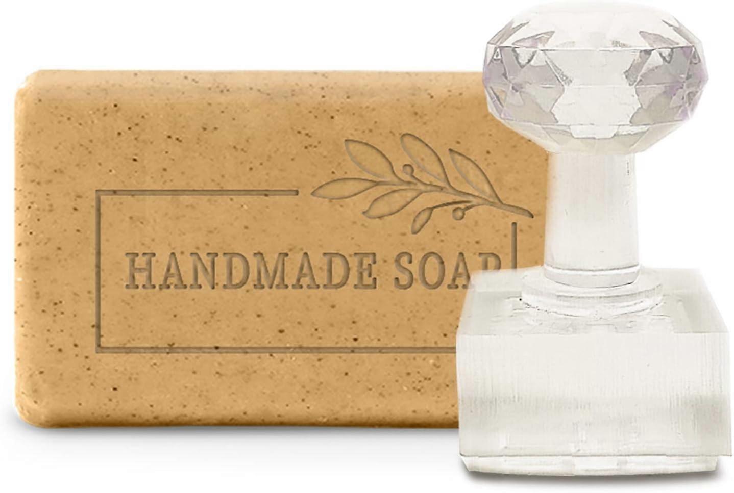 Handmade Soap Stamp 1.42 x 0.97 Acrylic Leaves Soap Stamp with Handle Soap Embossing Stamp for Cookie Clay Pottery Stamp Biscuits Gummier DIY Arts Cra